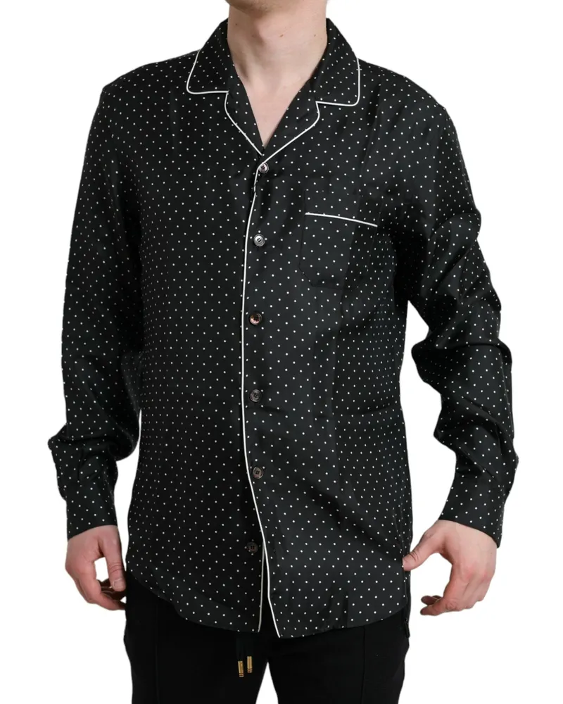Dolce & Gabbana Men's Black Polka Dot Silk Long Sleeve Shirt Black