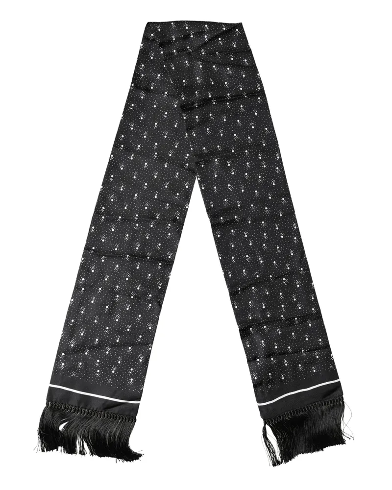 Dolce & Gabbana Men's Black White Silk Dotted Print Foulard 140cm X 15cm Scarf Black