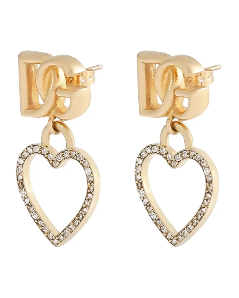 Dolce & Gabbana Heart and Logo Stud Earrings — Gold Gold