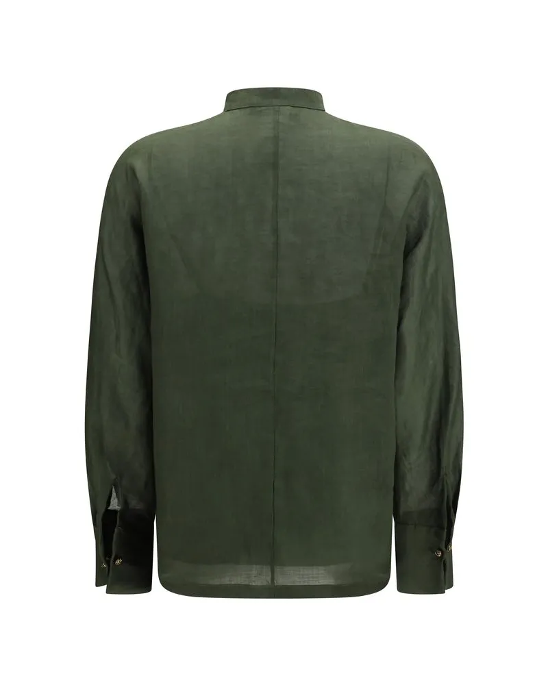 Max Mara Women's Bicolor Ramie Dress Shirt Green