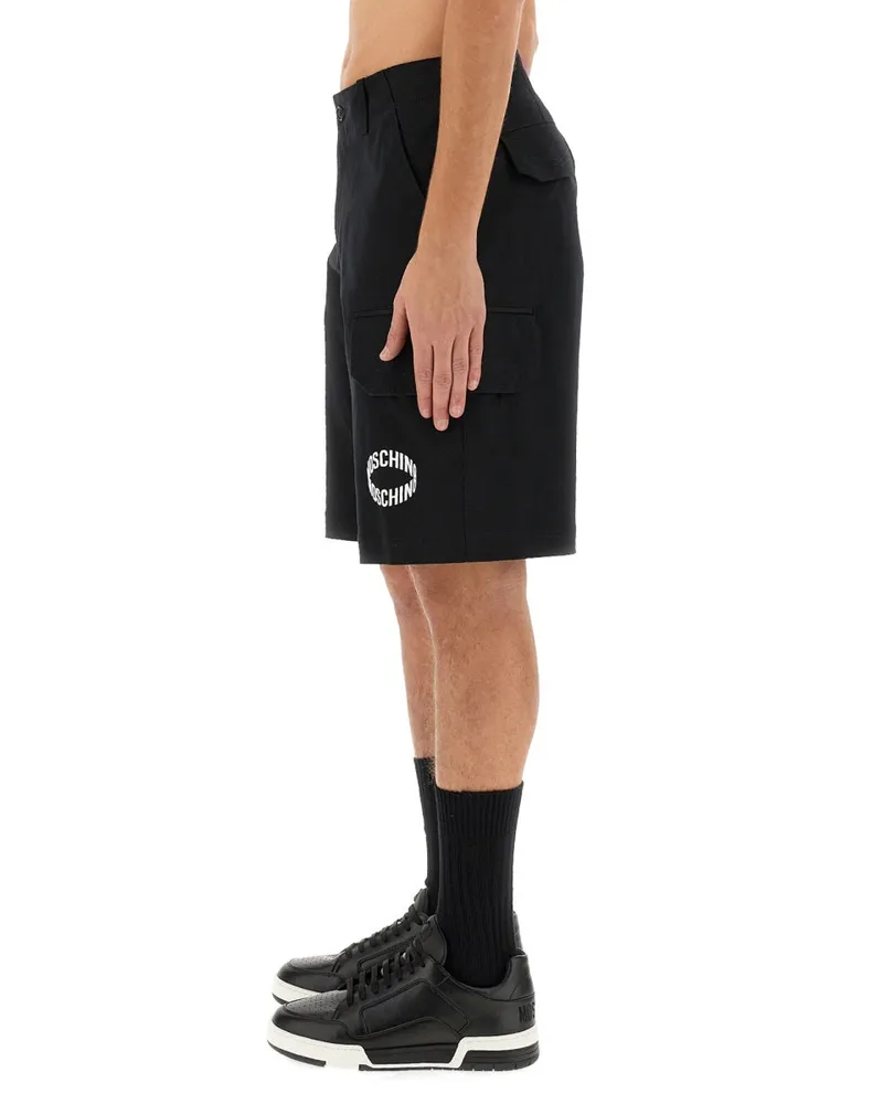 Moschino Logo-Print Cotton Bermuda Shorts — Black Black