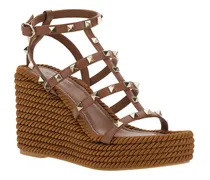 Rockstud-Embellished Wedge Sandal — Brown