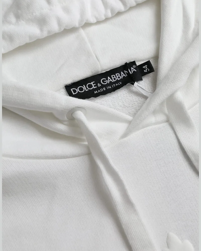 Dolce & Gabbana White Cotton Hooded Pullover Sweatshirt Men Clothing White