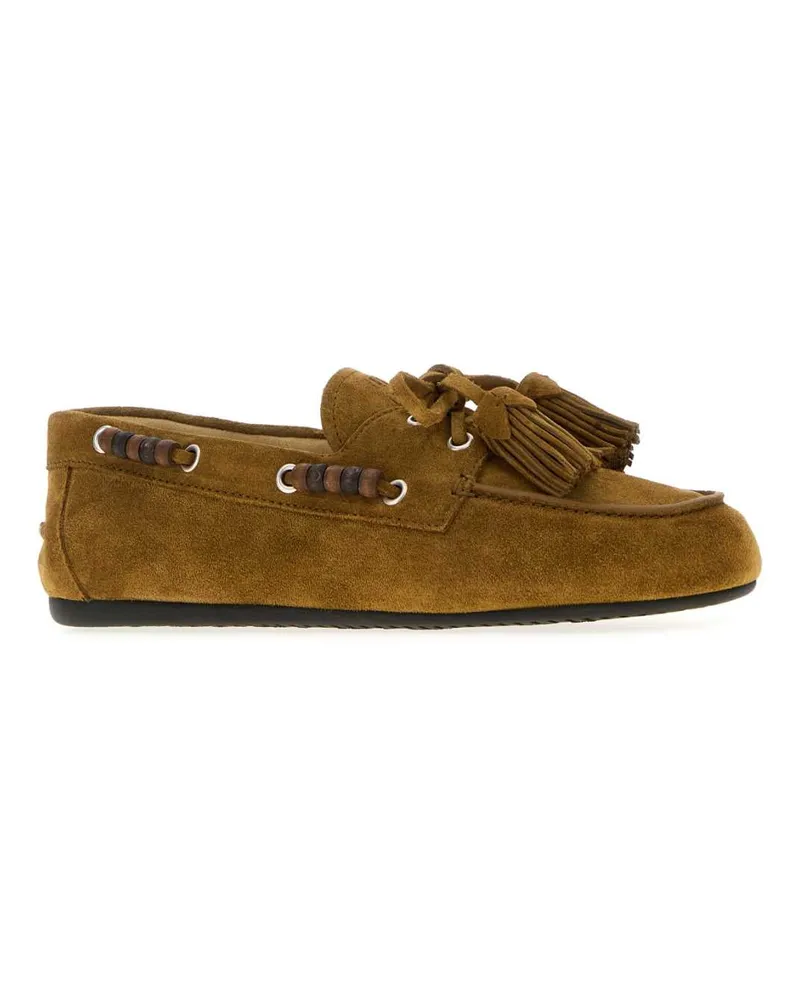Miu Miu Women's Suede Tassel Loafer Khaki Calfleather Khaki