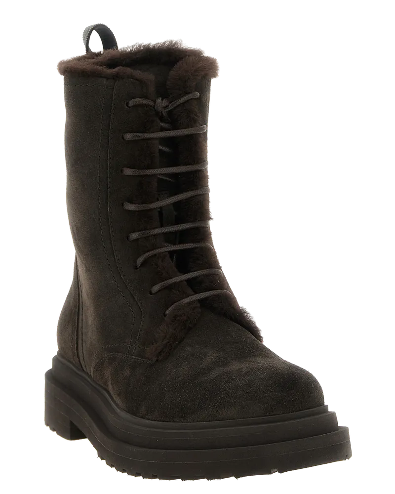 Brunello Cucinelli Women's Brown Calfskin Lace-Up Boots Brown