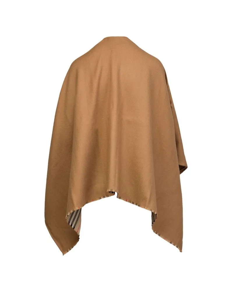 Burberry Reversible Icon Stripe Wool Cape — Camel Camel