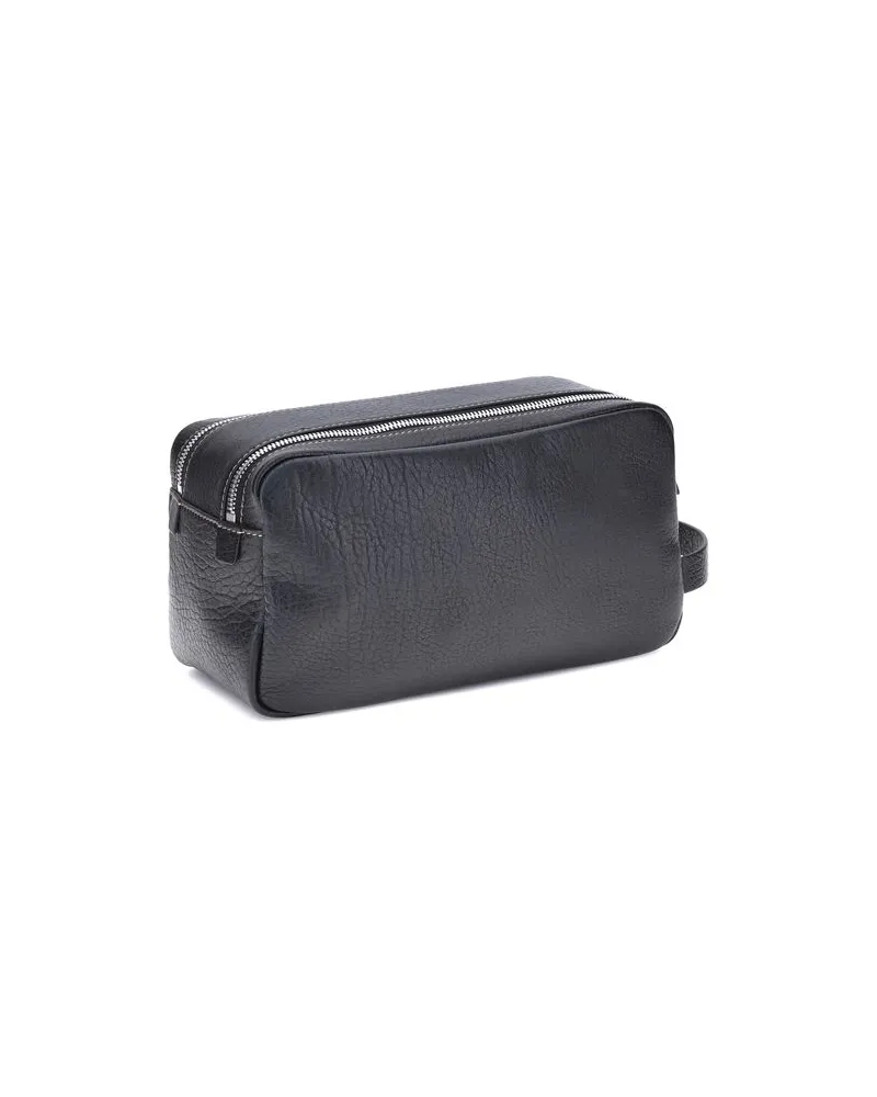 Brunello Cucinelli Men's Black Calf Leather Bos Taurus Airpod Holder Accessory Black