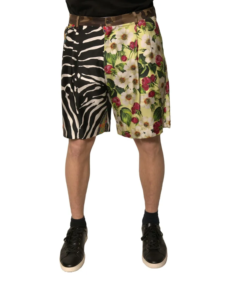 Dolce & Gabbana Multicolor Patchwork Silk Men Chino Shorts Multicolor