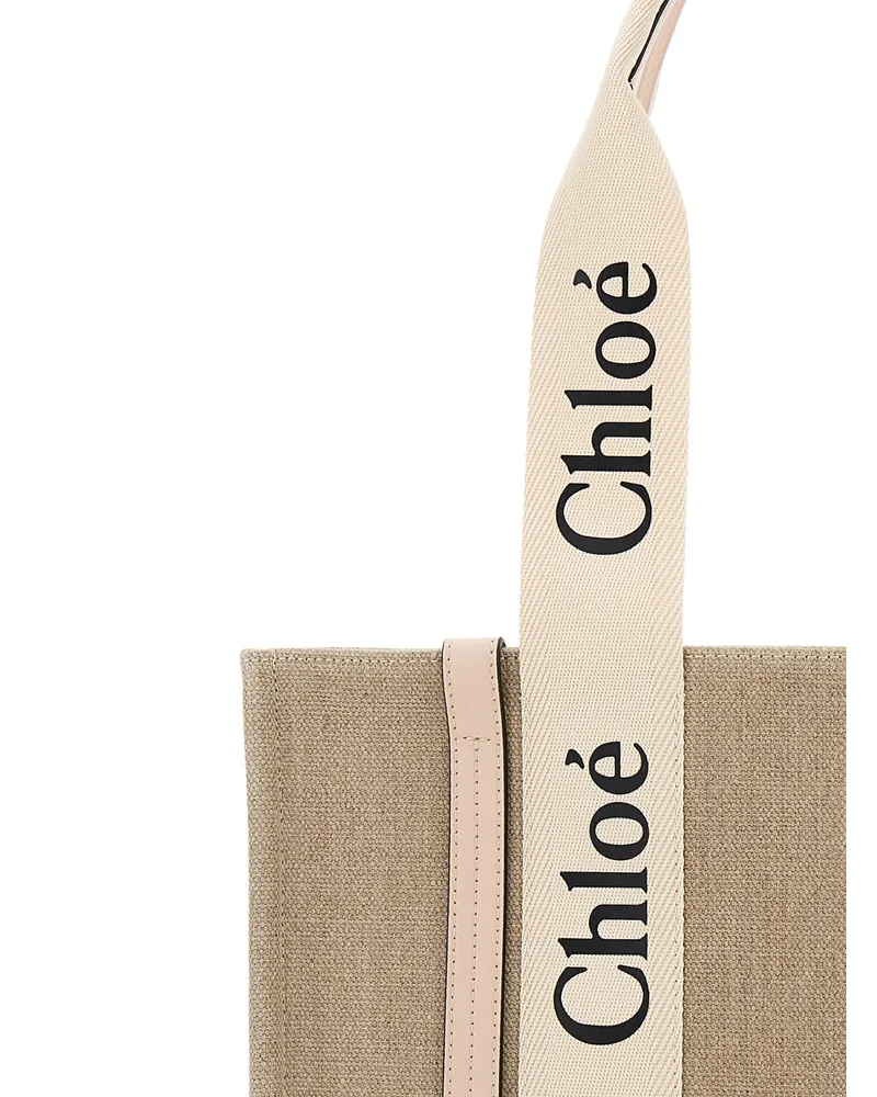Chloé Women's Handbag Medium Woody Linen Beige Tote Bags Beige