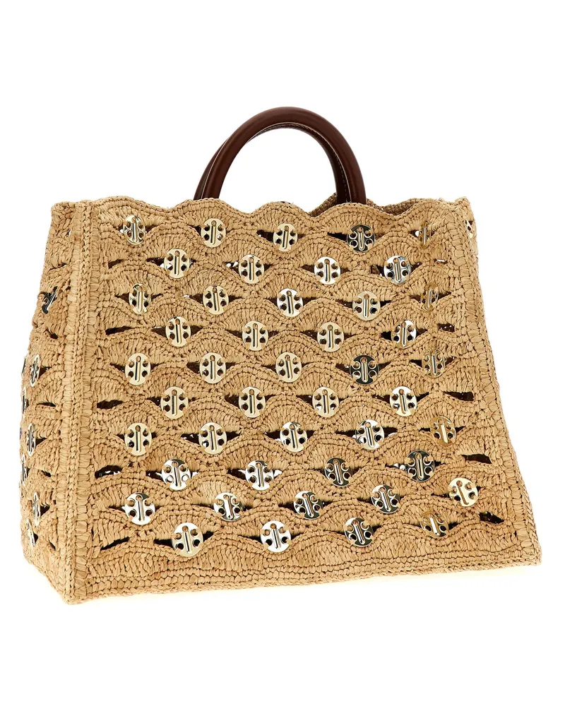 Paco Rabanne Women's Tote Beige Raffia Calf Leather Beige