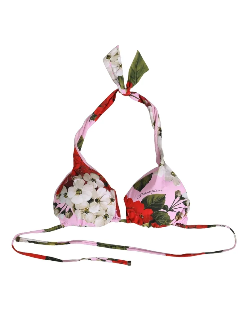 Dolce & Gabbana Women Pink Floral Print Triangle Beachwear Bikini Top Nylon Elastane Pink