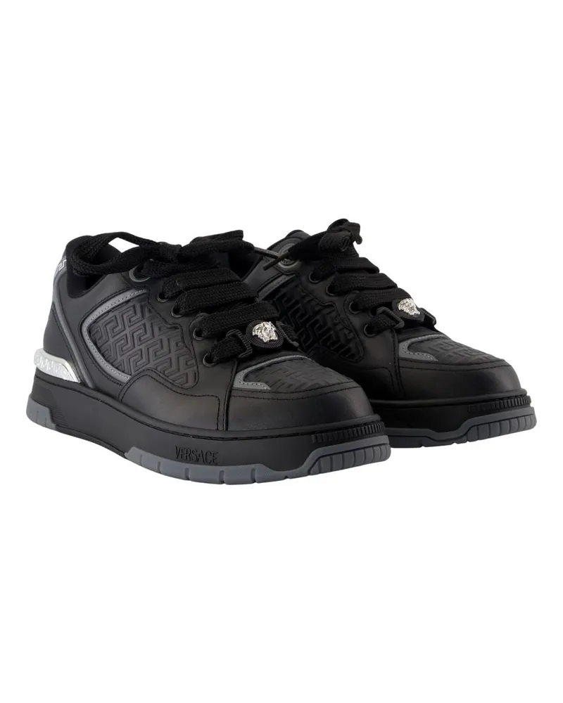 Versace Leather Calfskin Sneakers — Black Black
