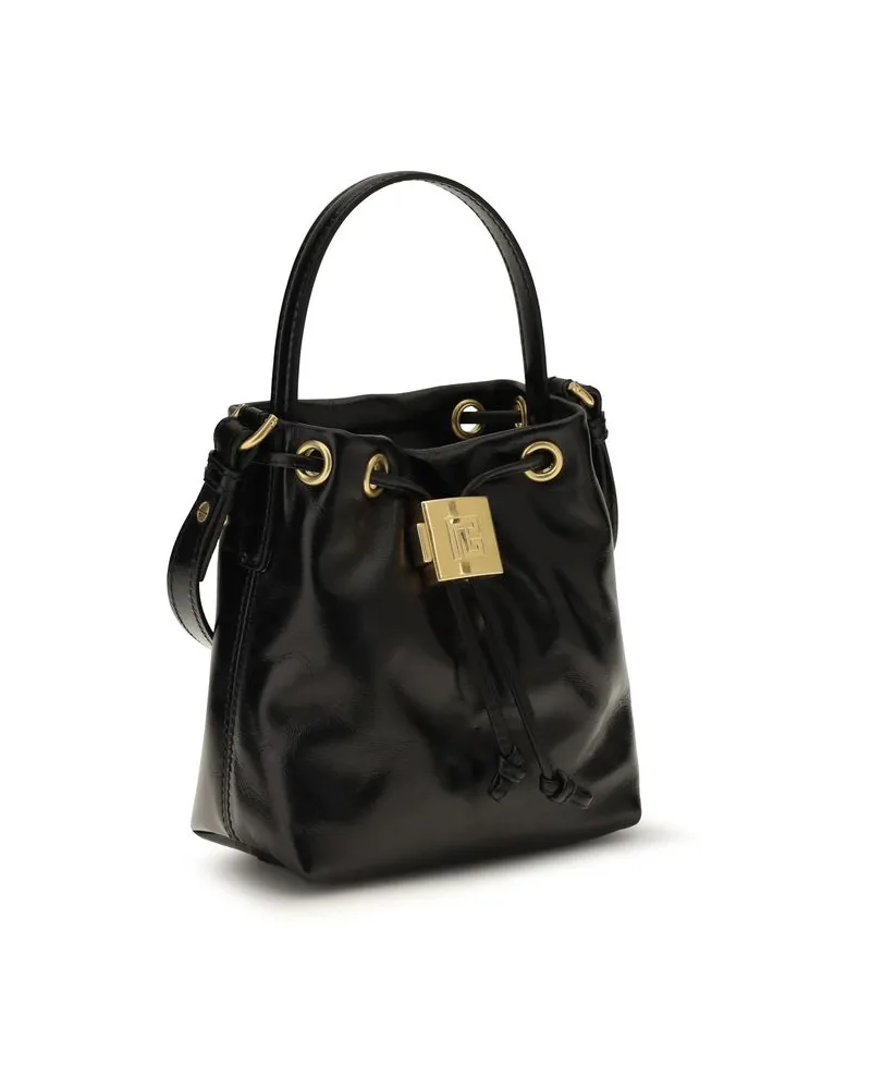 Balmain Women's Black Calf Leather Bos Taurus Backet Bag Black