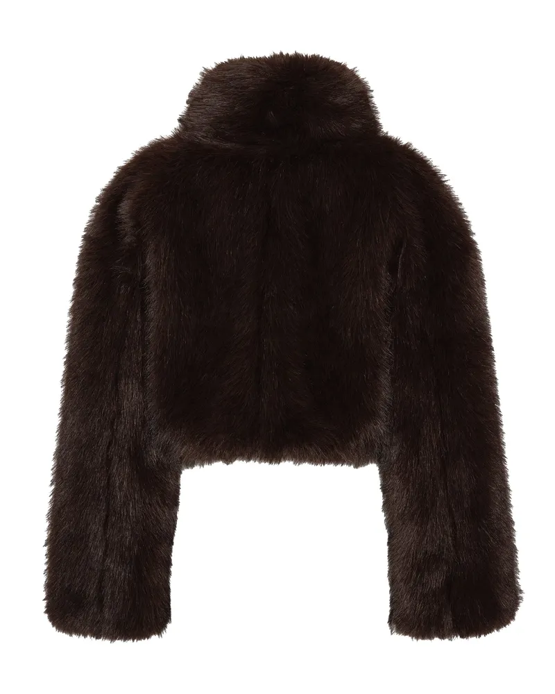 ROTATE Birger Christensen Faux Fur Cropped Jacket — Brown Brown