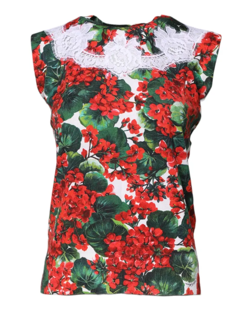 Dolce & Gabbana Women's Multicolor Floral Lace Sleeveless Tank Top Virgin Wool Cotton Nylon Multicolor