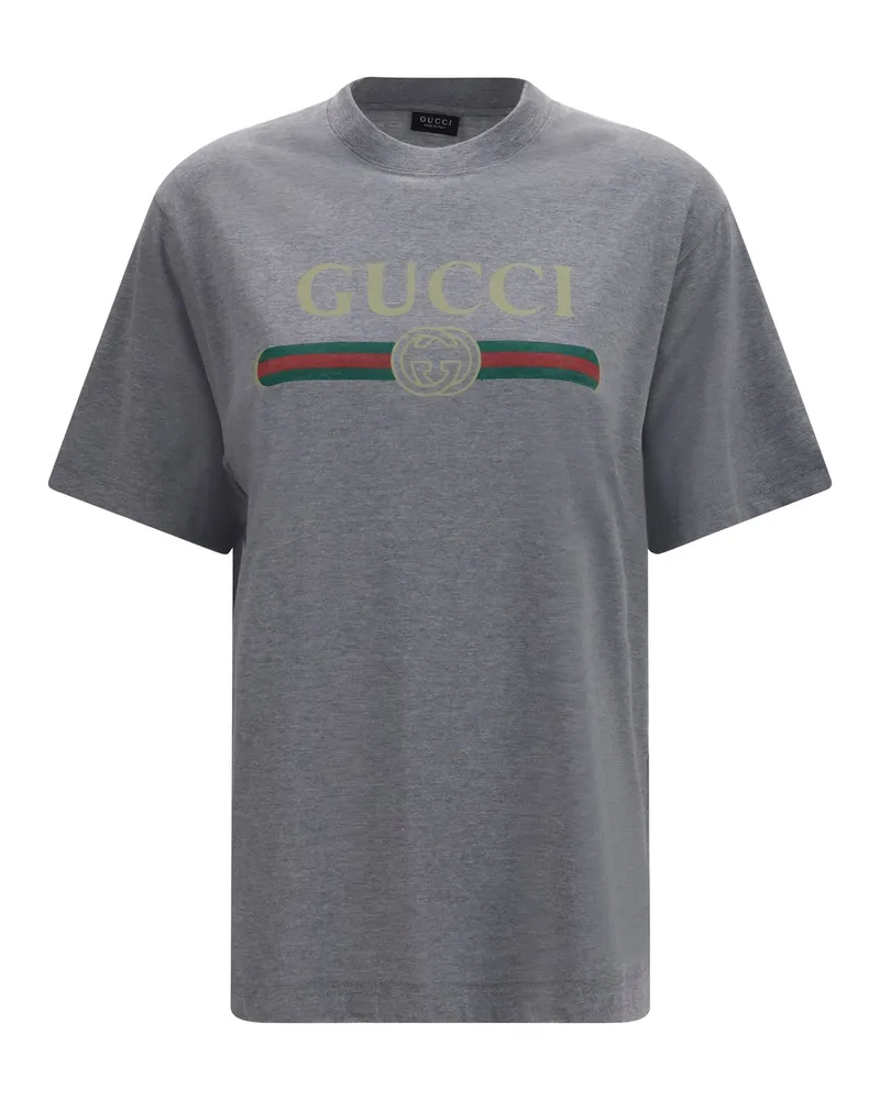 Gucci Women T-Shirt Cotton-Silk Jersey Printed Grey Melange-Mc T-Shirts & Jerseys Melange/mc Gray
