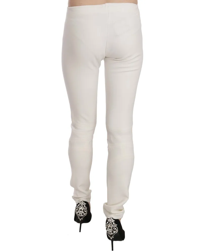 Just Cavalli Women's White Mid Waist Skinny Dress Trousers Pants Folies White