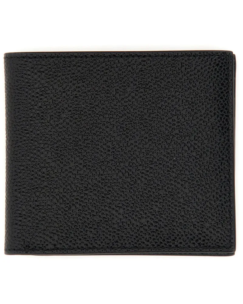 Thom Browne Full-Grain Calf Leather Bi-Fold Wallet — Black Black