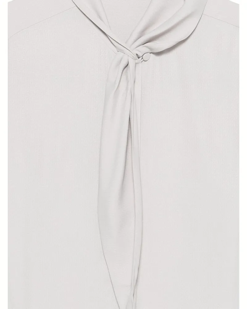 Emporio Armani Silk-Blend Pussy-Bow Blouse — Grey Grey