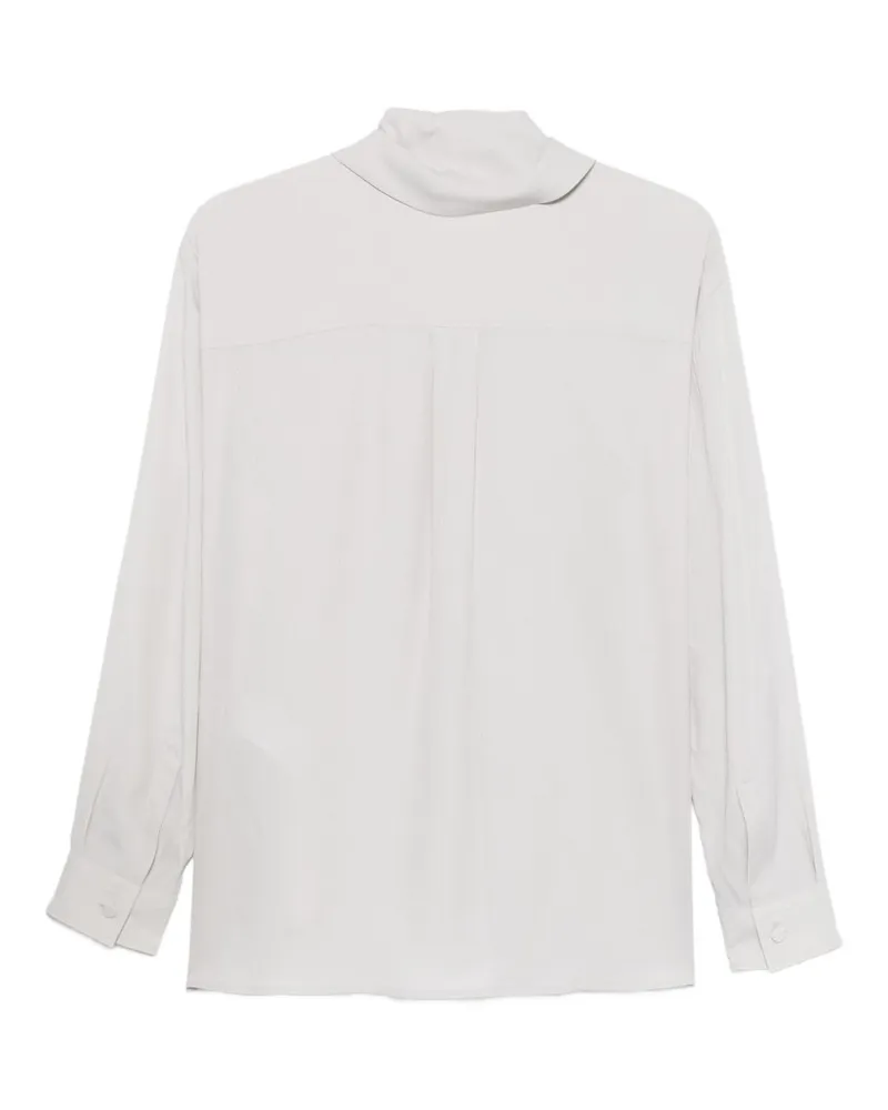 Emporio Armani Silk-Blend Pussy-Bow Blouse — Grey Grey