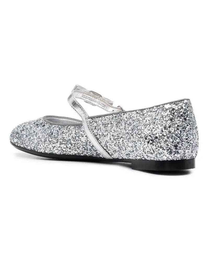 Ferragamo Women's Bow-Detail Glitter Ballerina Shoes Silver Silver