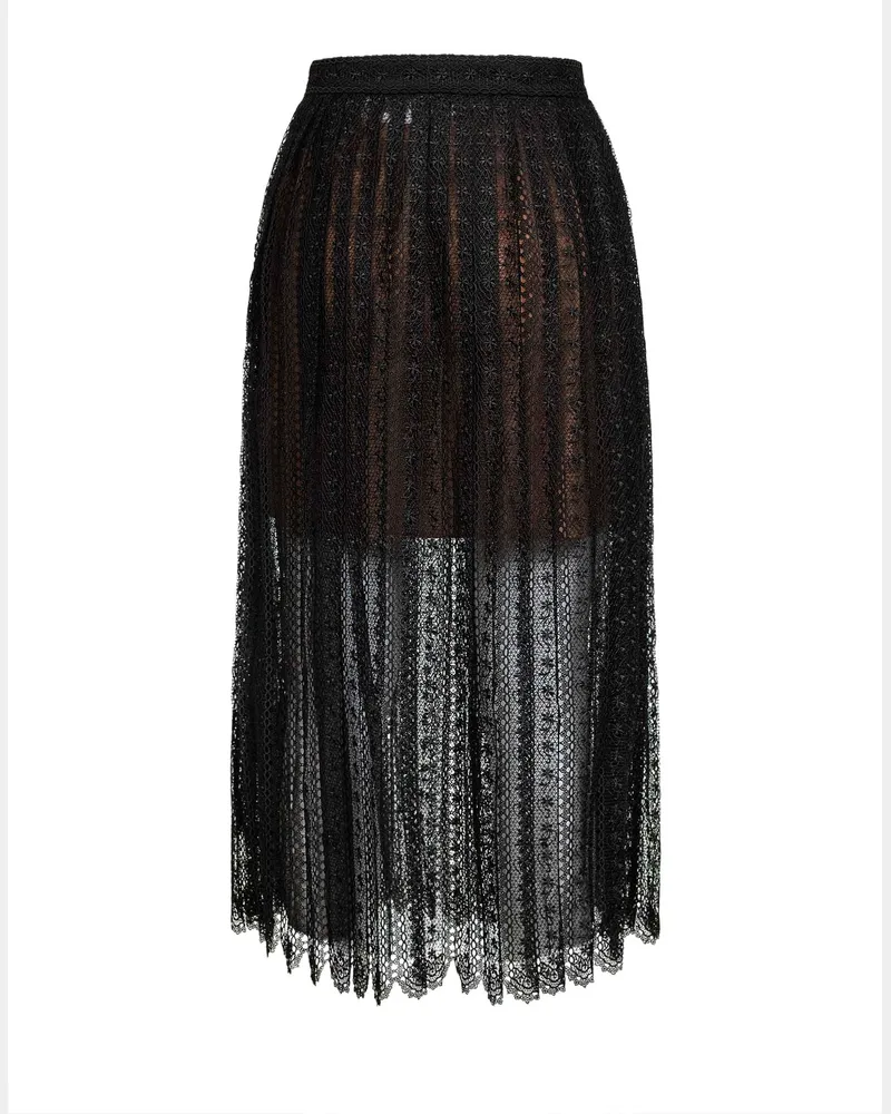 Self-Portrait Women's Black Organza Lace Midi Skirt Polyester Black