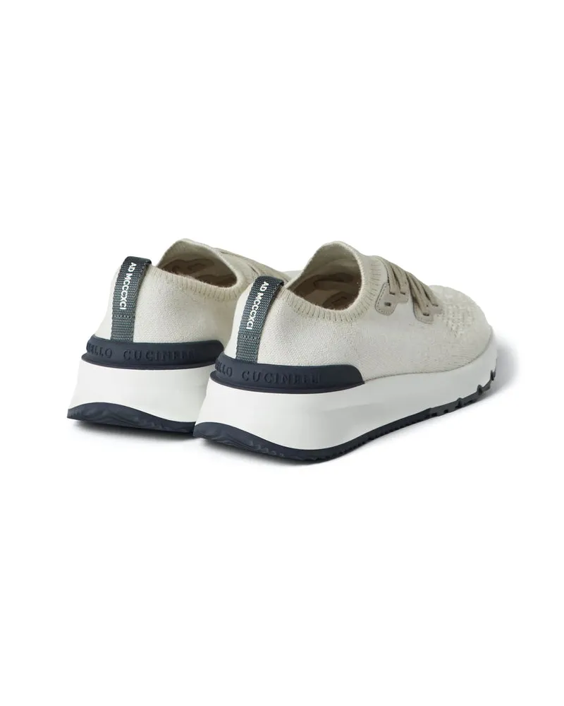 Brunello Cucinelli Perforated Cotton-Blend Sneakers — White White