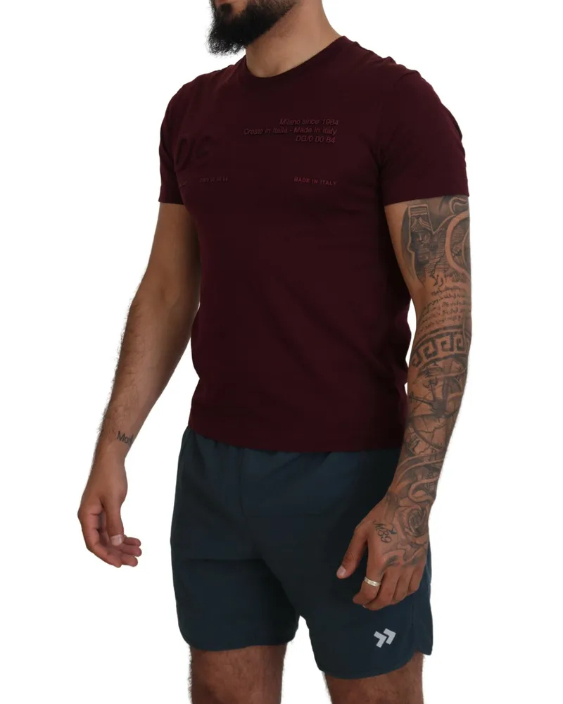 Dolce & Gabbana Maroon Printed Short Sleeves Men T-Shirt Cotton Maroon