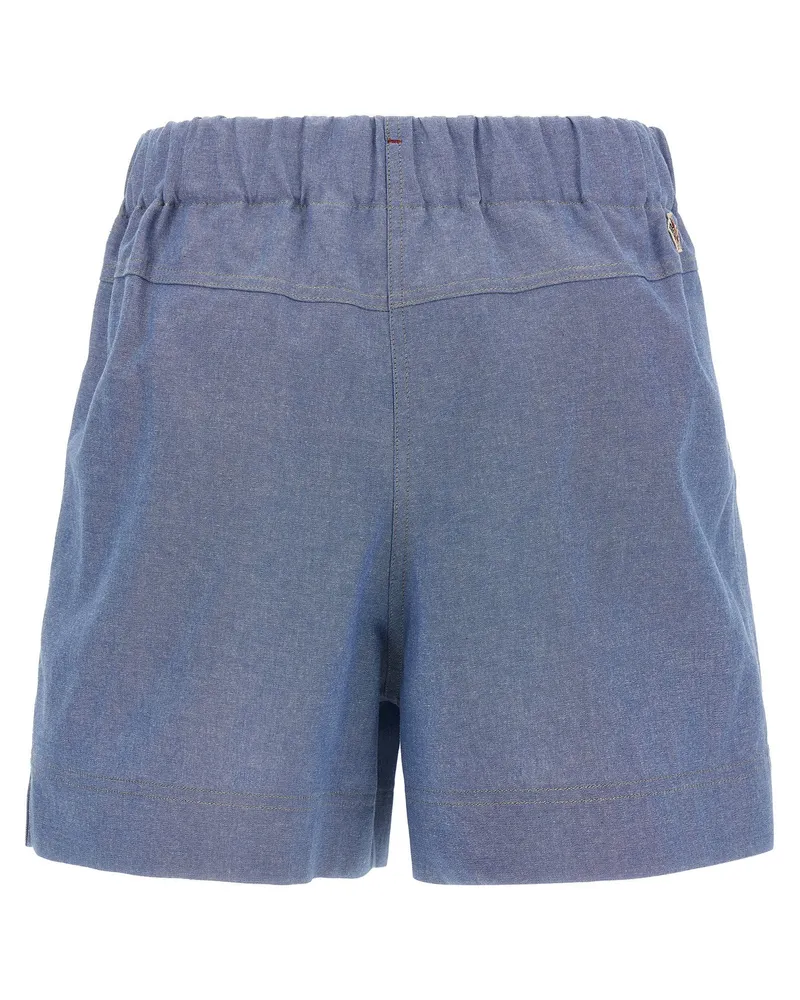 Moncler Pleated Chambray Bermuda Shorts — Blue Blue