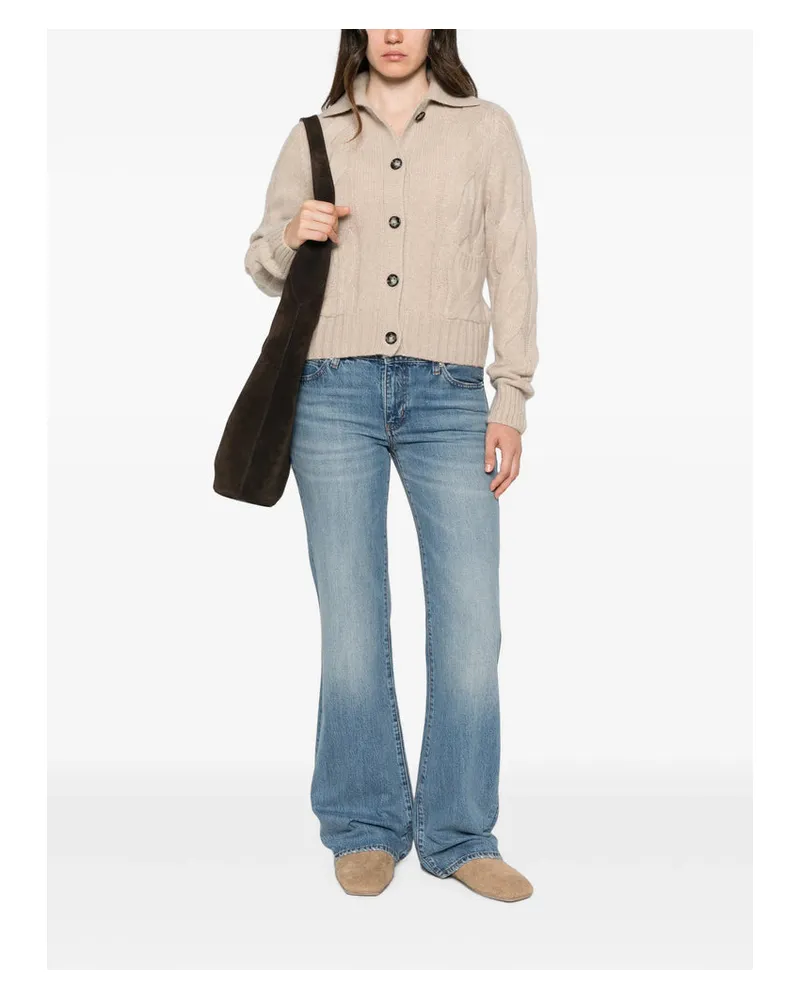 ALLUDE Cable Knit Cashmere Cardigan — Beige Beige