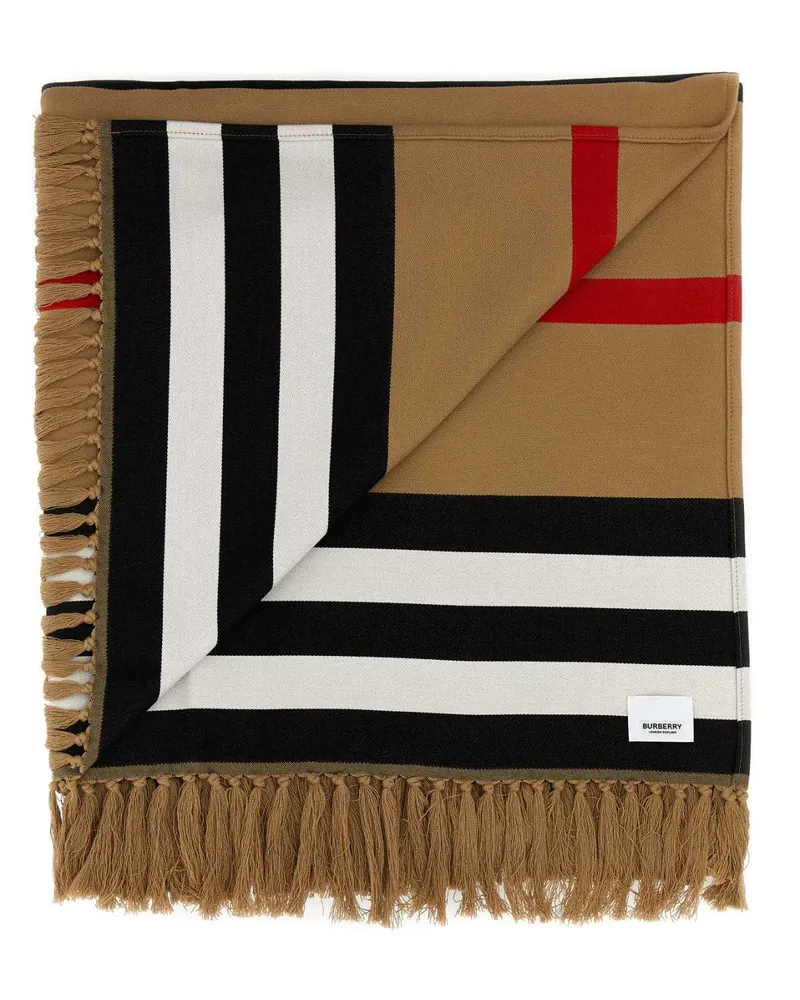 Burberry Unisex Embroidered Cotton Blanket Archivebeige Exterior: Organic Casa-Bagno Casa/bagno Beige