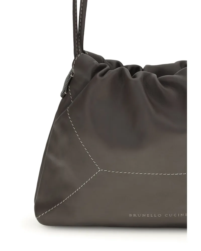Brunello Cucinelli Women's Calf Leather Shoulder Bag Dark Brown Brown
