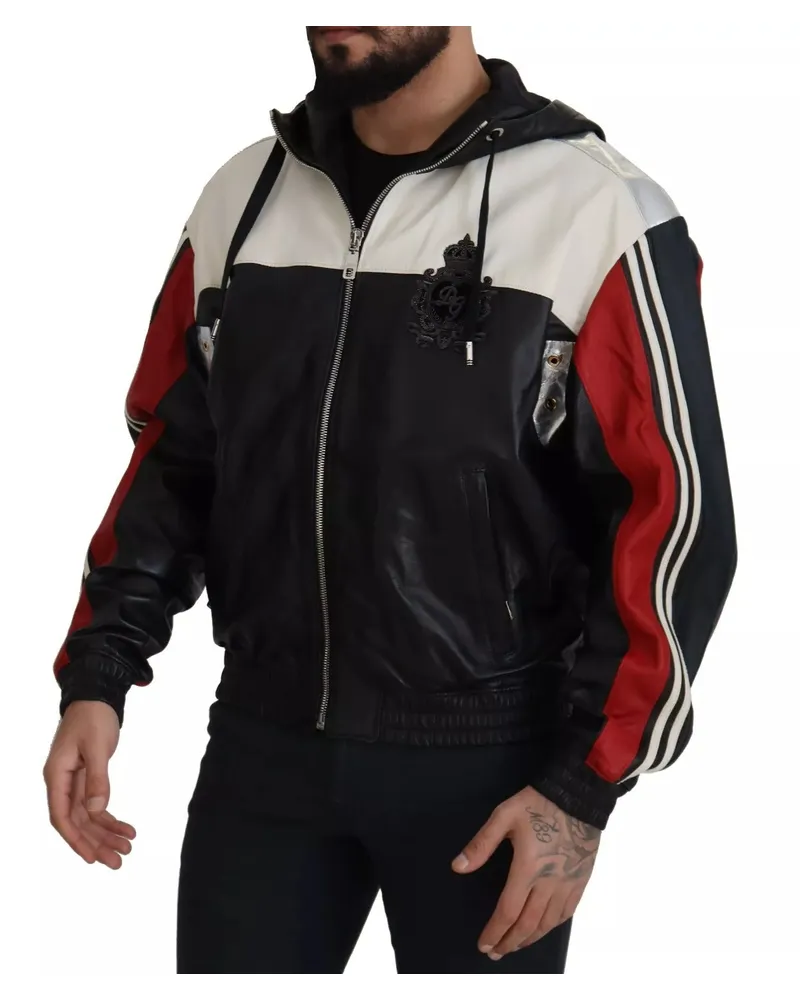Dolce & Gabbana Men's Black Leather Hooded Blouson Jacket Clothing Black