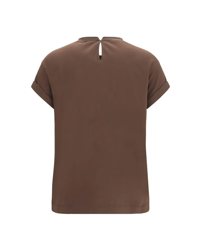 Brunello Cucinelli Women's Brown Elastane T-Shirt Brown
