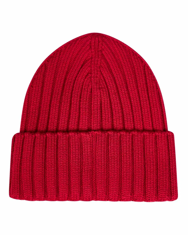 Moncler Women's Beanie Ribbed Virgin Wool Red Hat Red