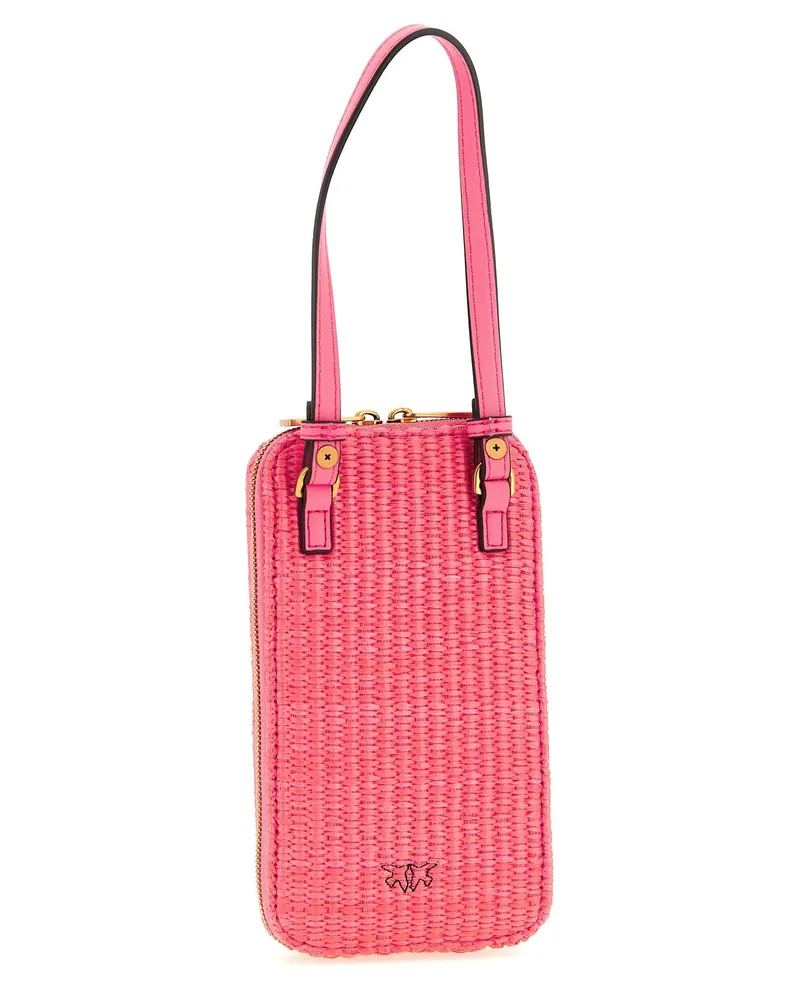 Pinko Braided Raffia with Love Birds Embroidery Card Case — Pink Pink