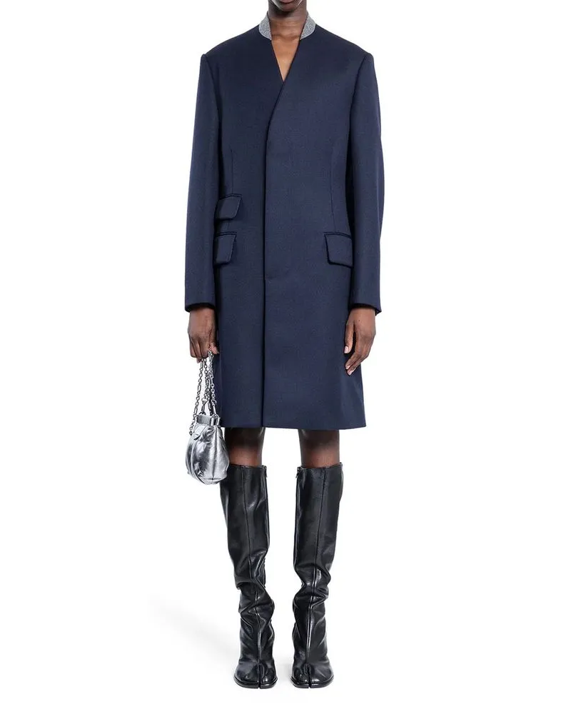 Maison Margiela Women's Blue Wool Coat Clothing Navy