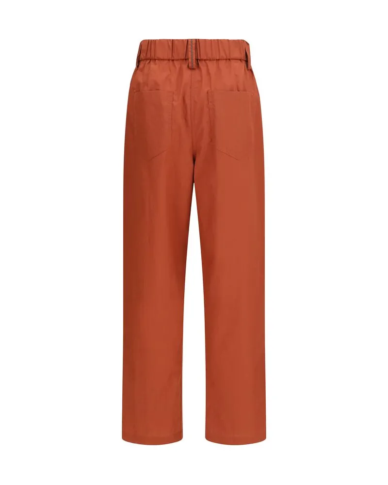 Brunello Cucinelli Women's Orange Cotton Casual Pants Orange