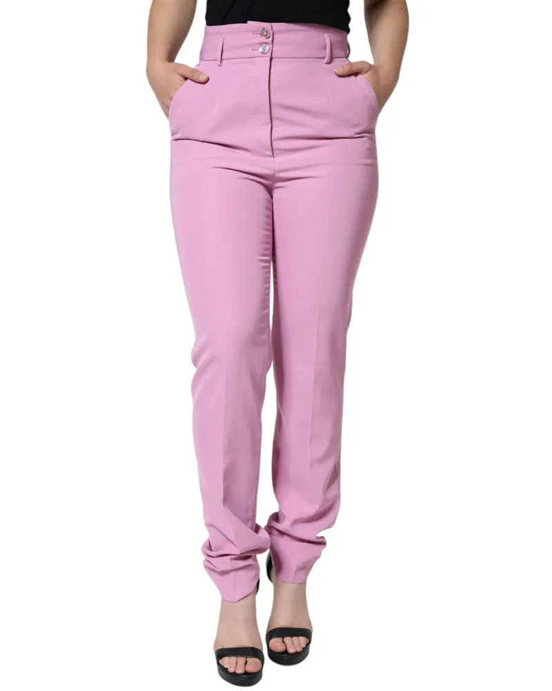 Dolce & Gabbana Pink Polyester High Waist Women Tapered Pants Pink