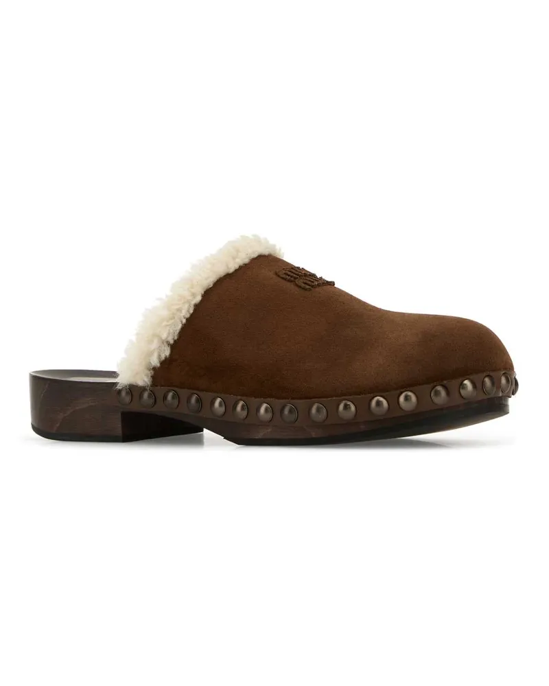 Miu Miu Women's Brown Suede Clogs Cacao Scarpe Con Tacco High Heel Shoes Brown