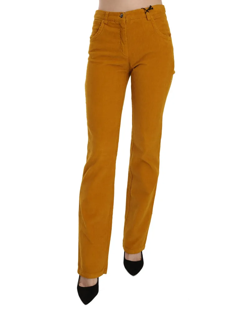 CoSTUME NATIONAL Women's Orange High Waist Straight Trouser Pants Cotton Elastane Orange