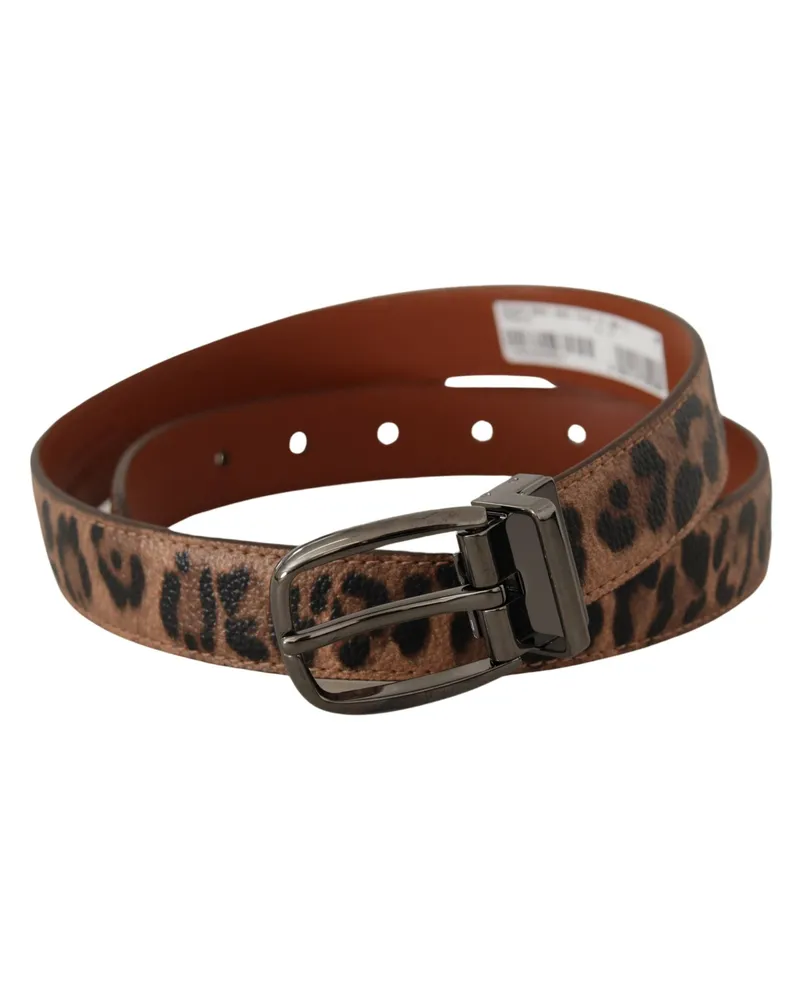 Dolce & Gabbana Women's Brown Leopard Embossed Leather Buckle Belt Brown