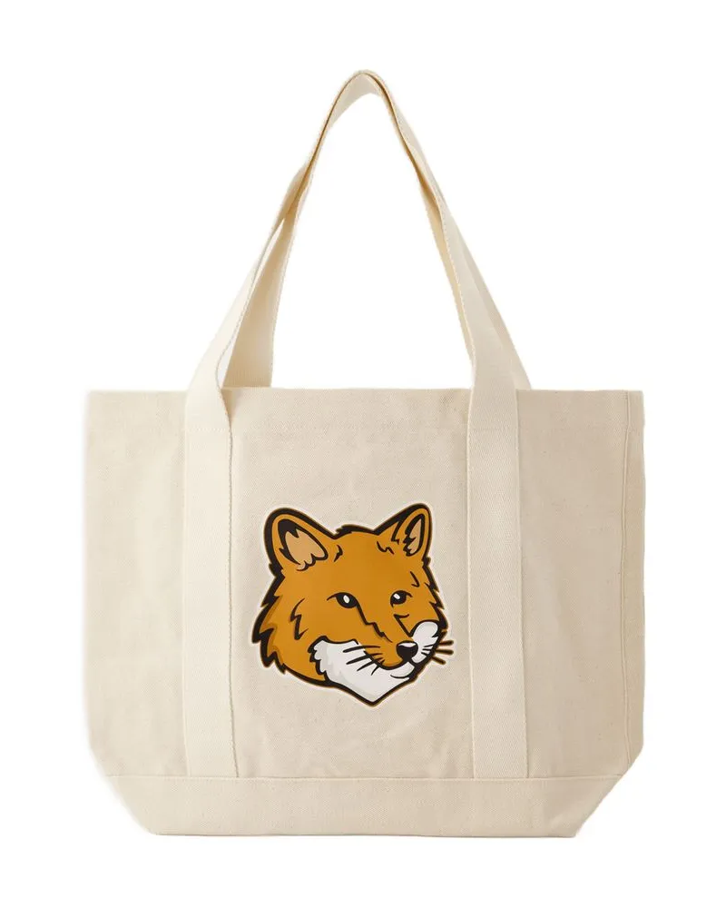 Kitsuné Unisex Fox Head Tote Bag -  Cotton Beige Totes-Shopping-Bags Beige