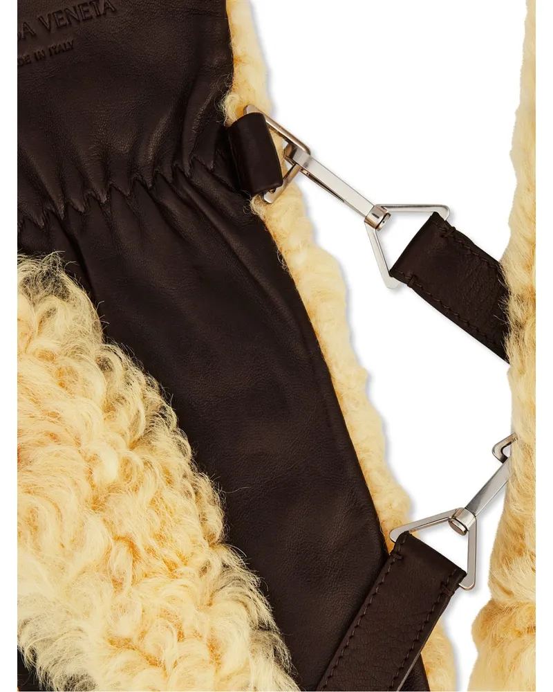 Bottega Veneta Men's Teddy Shearling And Leather Logo Gloves Beige Accessories Beige