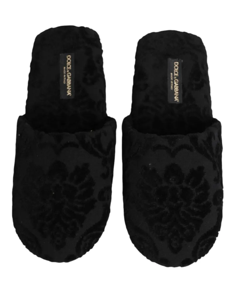 Dolce & Gabbana Men's Black Logo Embroidered Slippers Flats Shoes Fabric Sandal Black