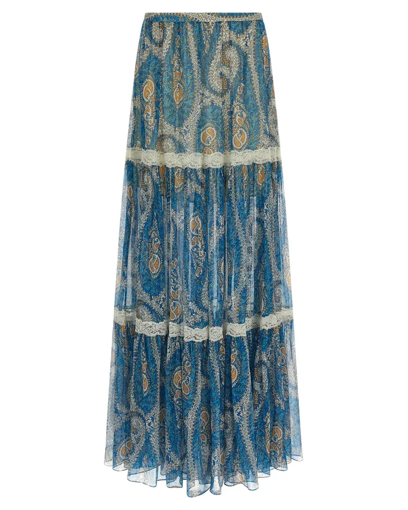 Etro Silk with Lace Inserts Skirt — Blue Blue