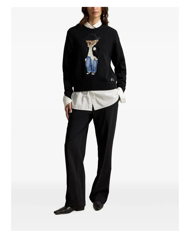 Ralph Lauren Intarsia Polo Bear Motif Sweater — Black Black