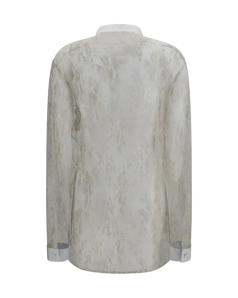 Tom Ford Lace and Floral Embroidery Blouse — Beige Beige