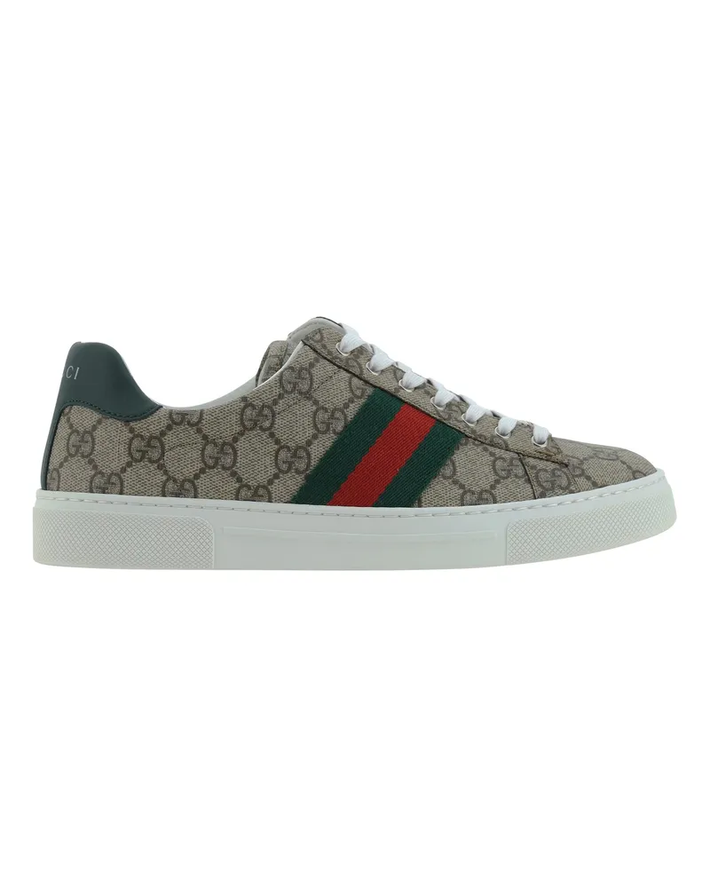 Gucci Women's Platform Sneakers Beige-Ebony-Green Beige-Ebony-Vrv-Green Rubber Sole Trainers Beige/ebony/vrv/green Beige