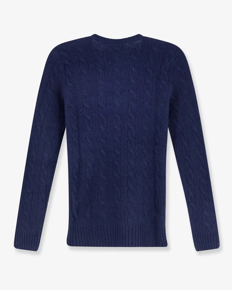 Ralph Lauren Women Sweater Cable-Knit V-Neck Blue Wool Navy